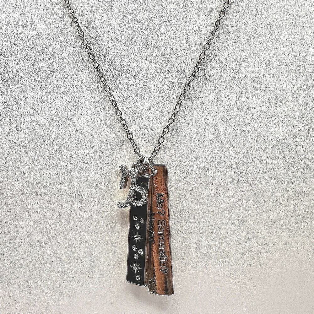 Vintage 80s 90s Gold Tone Novelty Tag Me? Sarcastic? Never Necklace Jewelry
